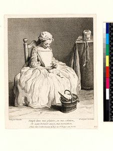 Holčička s obědem (La Petite Fille aux Cerises) vyrytý Charlesem Nicolasem Cochinem I (1688-1754) 1738 (lept a rytina) od Jean Baptiste Simeon (after) Chardin