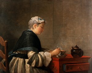Dáma užívající čaj, 1735 od Jean Baptiste Simeon Chardin