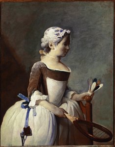 Dívka s raketou a pérákem (olej na plátně, kolem roku 1737) od Jean Baptiste Simeon Chardin