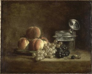Broskve a hrozny. od Jean Baptiste Simeon Chardin