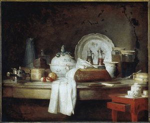 Důstojnický nepořádek aneb Pozůstatky obědové dezertové party (olej na plátně, kolem roku 1763) od Jean Baptiste Simeon Chardin