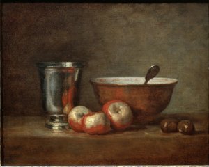 Stříbrný pohár (nebo stříbrný pohár) - Olej na plátně od Jean Baptiste Simeon Chardin