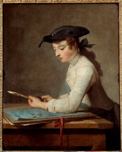 Mladý karikaturista vyřezává tužku. Obraz Jean Baptiste Simeon Chardin (1699-1779) od Jean Baptiste Simeon Chardin