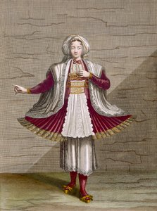Dívka z Naxu, deska 71 ze „Sbírky jednoho sta tisků představujících různé národy Levanty“ od Charlese de Ferriola, vyryl Gerard Scotin (1671-1716), 1707-08 (barevná engra od Jean Baptiste Vanmour