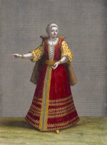 Maďarská žena, deska 77 ze „Sbírky jednoho sta tisků představujících různé národy Levanty“ od Charlese de Ferriola, vyryl Jean-Baptiste Haussard (fl.1679-1749), 1707-08 ( od Jean Baptiste Vanmour