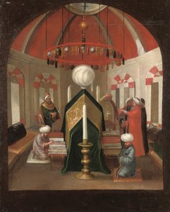 Turecké mauzoleum s postavami u hrobky sultána od Jean Baptiste Vanmour