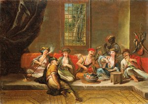 Řečtí námořníci veselí v interiéru od Jean Baptiste Vanmour