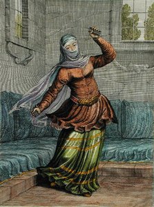 Tchinguis neboli turecká tanečnice, deska 54 z "Recueil de Cent Estampes representant differentes Nations du Levant tirees sur les Tableaux Peints d