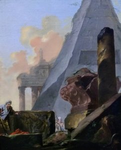 Německy: Ruinen mit Pyramide
francouzsky: Ruines avec la pyramide de Sextius od Jean Barbault