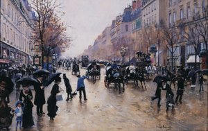 Boulevard Poissonière v dešti, asi 1880 (olej na plátně) od Jean Beraud