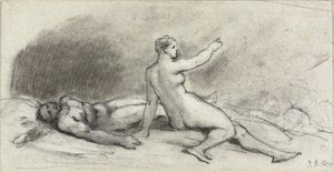 Nahá žena sedící s nahým mužem spícím (recto); Ženské torzo při pohledu zezadu (verze) od Jean Beraud