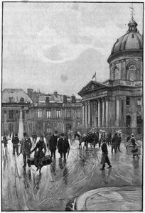 Pařížská scéna v 19. století: levý břeh s Institut de France. Rytina Floriana z Beraudova obrazu. Konec 19. století. V „“ Hlavní města světa: Paříž“““. od Jean Beraud