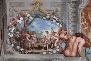 Jeden z jednačtyřiceti panelů s výjevy, které vyprávějí o událostech v Bakchovi. od Jean Boulanger