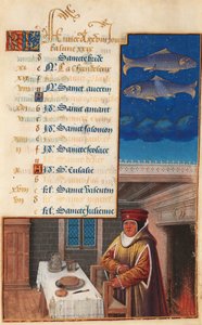 Hodiny Ludvíka XII. (dříve Hodiny Jindřicha VII.), Kalendářní list na měsíc únor, cca 1490-1510 (tempera na pergamenu) od Jean Bourdichon
