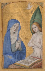 Rukopisný list se Zvěstováním z knihy hodin, ca. 1485-90. od Jean Bourdichon