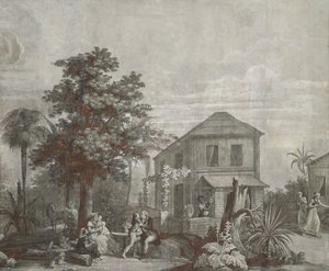 Family Time, tapetový panel ze série "Paul et Virginie", od Dufour & Cie, kolem roku 1823