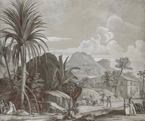 Odcházení na procházku, tapetový panel ze série "Paul et Virginie", od Dufour & Cie, kolem roku 1823