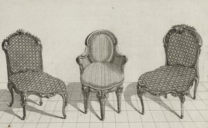 Cane Chair, Cabriolet Armchair, Cane Chair, vydáno v polovině 70. let 18. století (rytina na položený papír) od Jean Charles (after) Delafosse
