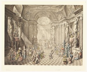 Kresba, pohled na maškarní ples, 1770-80 od Jean Charles Delafosse