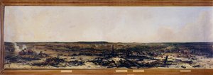 Ruské tažení: “” Panoráma bitvy u Moskvy dne 7. 9. 1812””. Bitva u Moskova (také bitva u Borodina) mezi Francouzi Napoleona I. Bonaparta (1769-1821) a ruskou císařskou armádou vedenou Michailem Golenichčevem Kutuzovem (Golenishchevem)