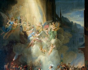 Detail "" Obrácení Henri de Joyeuse"" (16. století). Hudební andělé. Obraz Jean Charles Tardieu (1765-1830)