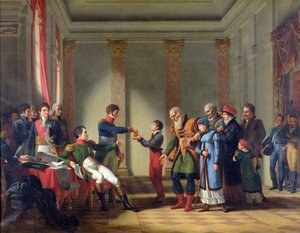 Napoleon Bonaparte (1769-1821) Dává sta Napoleonův důchod Polákovi, Merecki, věk 117 let, leden 1807, 1812