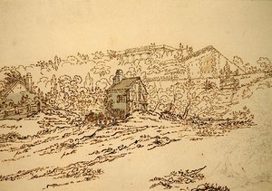 Pavillon de Musique de la Comtesse du Barry v Louveciennes, Paříž (tužka, pero a inkoust s akvarelem na papíře) od Jean Claude (attr. to) Nattes