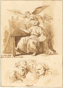 Svatý Lukáš u stojanu a čtyři výrazné hlavy od Jean Claude Richard de Saint Non after Jean Honoré Fragonard after Andrea Celesti