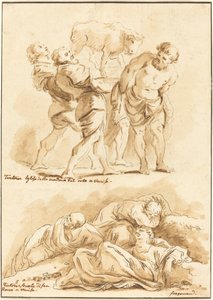 Uctívání Zlatého telete a Krista na Olivové hoře od Jean Claude Richard de Saint Non after Jean Honoré Fragonard after Jacopo Tintoretto