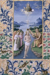 paní Lat. Q.v.I.126 f.88v Křest Krista, z „Knihy hodin Ludvíka d