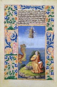 paní Lat. Q.v.I.126 f.96v St. John the Evangelist on the Island Patmos, from Book of Hours of Louis dOrleans, 1469 od Jean Colombe