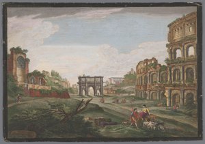 Pohled na ruiny Konstantinova oblouku a Kolosea v Římě Rome ancienne (název na předmětu) od Jean Daullé