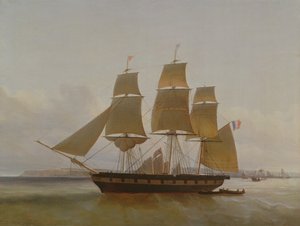 Loď se třemi stěžněmi, v přístavu Le Havre, 1846 od Jean Dominique Drouin