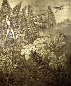 Lov; La Chasse, c. 1934 (zlacené a lakované dřevo) od Jean Dunand