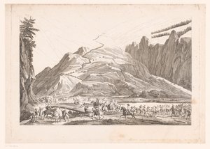 Horská krajina s cestující kavalérií (název na objektu) od Jean Duplessis Bertaux (attributed to)