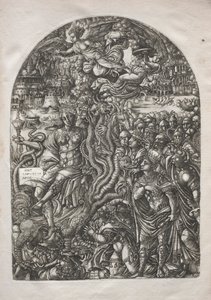 Apokalypsa: Nevěstka Babylon, sedící na sedmihlavé bestii, 1546-1556. od Jean Duvet