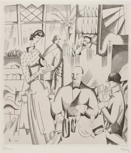 Dinner at the Bisto (Le diner chez le bistrot), 1923 (rytina na tkaném papíře)