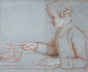 Jean Etienne Liotard, syn umělce při snídani, kolem roku 1770 (červená, černá a bílá křída na modrém papíře) od Jean Étienne Liotard
