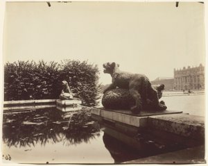 Versailles, Fontaine du Point du Jour, (Tigre Terrassant un Ours by Houzeau) od Jean Eugène Auguste Atget