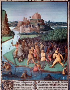 Bitva mezi Židy a Makedonci Miniatura převzatá z „Knihy starověkých Židů“ (Judské starožitnosti) od Jeana Fouqueta (1420-1481) Paříž 15. století, B.N. od Jean Fouquet