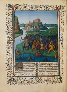 Bitva Makabejských proti Bacchidovi, miniatura Ms fr 247 folio 270 od Jean Fouquet