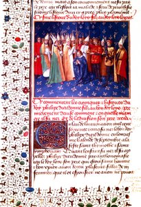 Korunovace francouzského krále Filipa II. Augusta v roce 1179, asi 1455-60 (miniatura) od Jean Fouquet