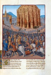 Le obležení Jeruzaléma par le roi de Babylon Nabuchodonozor II (604-562 před JC) - Obležení Jeruzaléma Nebukadnezarem II. Ilustrace ve Flavius ​​​​Josephus "Starožitnosti Židů" (Antiquitatum Judaicarum) par Fouquet, Jean (1420-1481). Kvaš na pa od Jean Fouquet