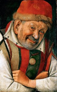 Renesance: Portrét dvorního šaška Pietro Gonella (Gonella) (zemřel 1441), dvůr rodu Este ve Ferrara - Portrét dvorního šaška z Ferrary Gonella od Fouqueta, Jeana (1420-1481), cca 1445. Olej na dřevě , 36,1 x 23,8. Uměleckohistorické muzeum, Vídeň
