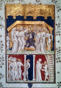 Korunovace Karla VI. (1368-1422) francouzskými vrstevníky dne 16.09.1380. Miniatura z Grandes Chronicles de France”” od Jeana Fouqueta (1420-1481) Paříž 15. století, B.N. od Jean Fouquet