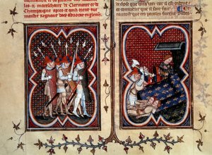 Marechaux Robert de Clermont a Jean de Conflans byli zavražděni Etiennem Marcelem (1315-1358) a jeho muži v pokoji delfína Charlese (budoucího Karla V.) v Palais de la cite 22. února od Jean Fouquet