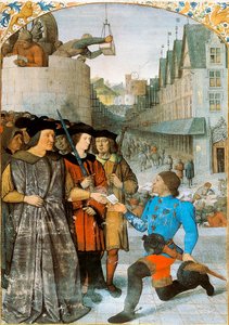 Vikomt z Rochechouartu přijímá královského posla. Miniatura Jeana Fouqueta (1420-1481) z „Velkých letopisů Francie“. 1455-1460 od Jean Fouquet