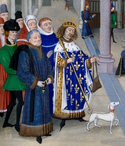 detail „“ Krále Saint Louis (Louis IX (1214-1270) připravujícího se na cestu do zámoří””” Miniatura z “”Les Grandes Chronicles”” od Jeana Fouqueta (1420-1481), Paříž, Bibliotheque de l