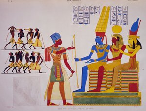 Ramesse II před Triádou, freska z východní stěny velkého sálu Abu Simbel, z památníků Egypta a Núbie