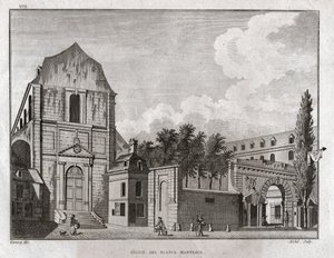 Kostel Blancs Coats, Paříž. (rytina, cca 1780) od Jean Francois Garneray